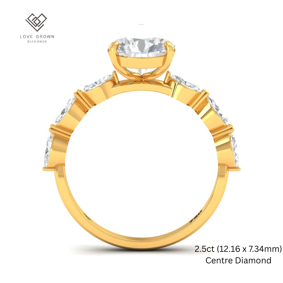 Kasandra Pear Cut Diamond Engagement Ring With A Marquise Cut Diamond Band