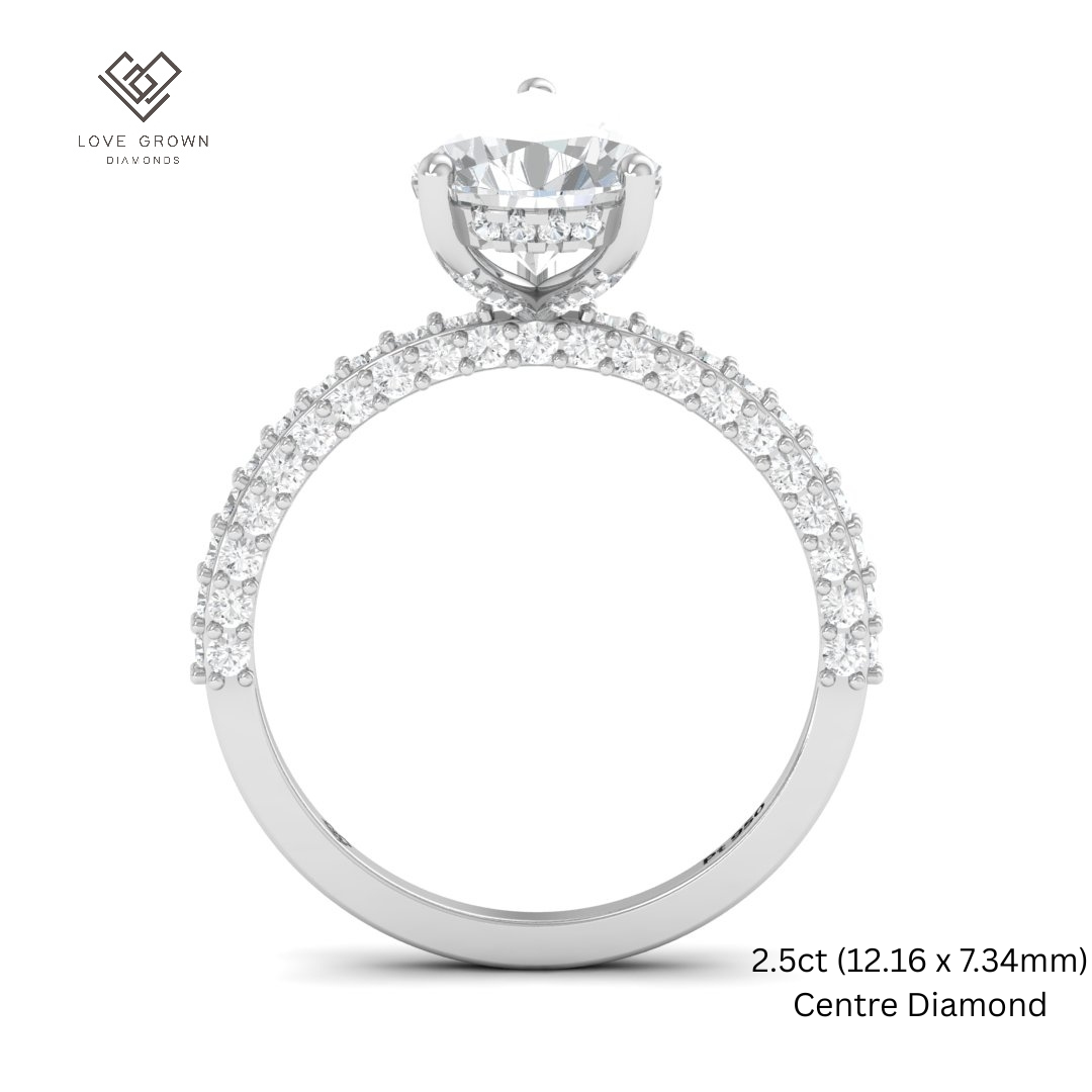 Mia Pear Cut Diamond Engagement Ring With Diamond Hidden Halo And 3D Diamond Band