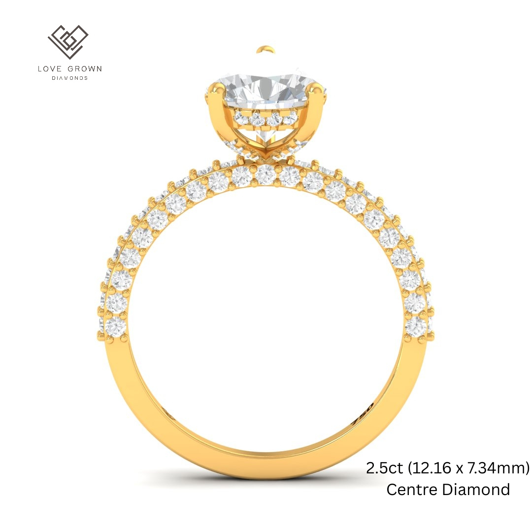 Mia Pear Cut Diamond Engagement Ring With Diamond Hidden Halo And 3D Diamond Band