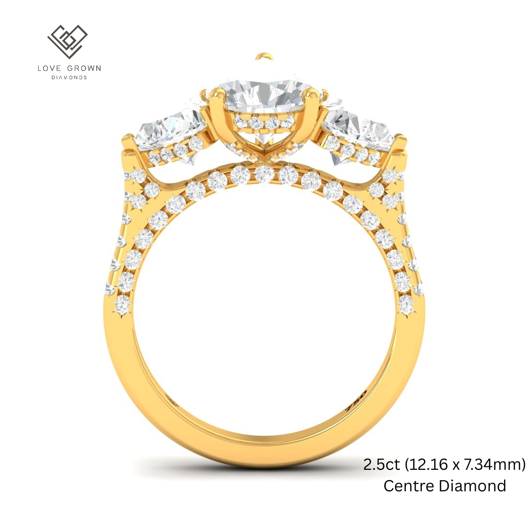 Victoria Pear Cut Diamond Engagement Ring with Heart Cut Side Diamonds and 3D Diamond Band