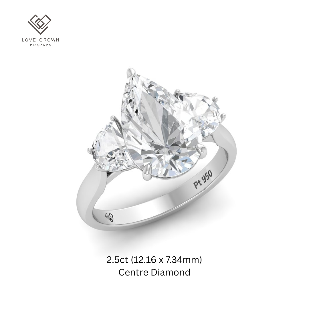 Kamala Pear Cut Diamond Engagement Ring With Half Moon Cut Side Diamonds