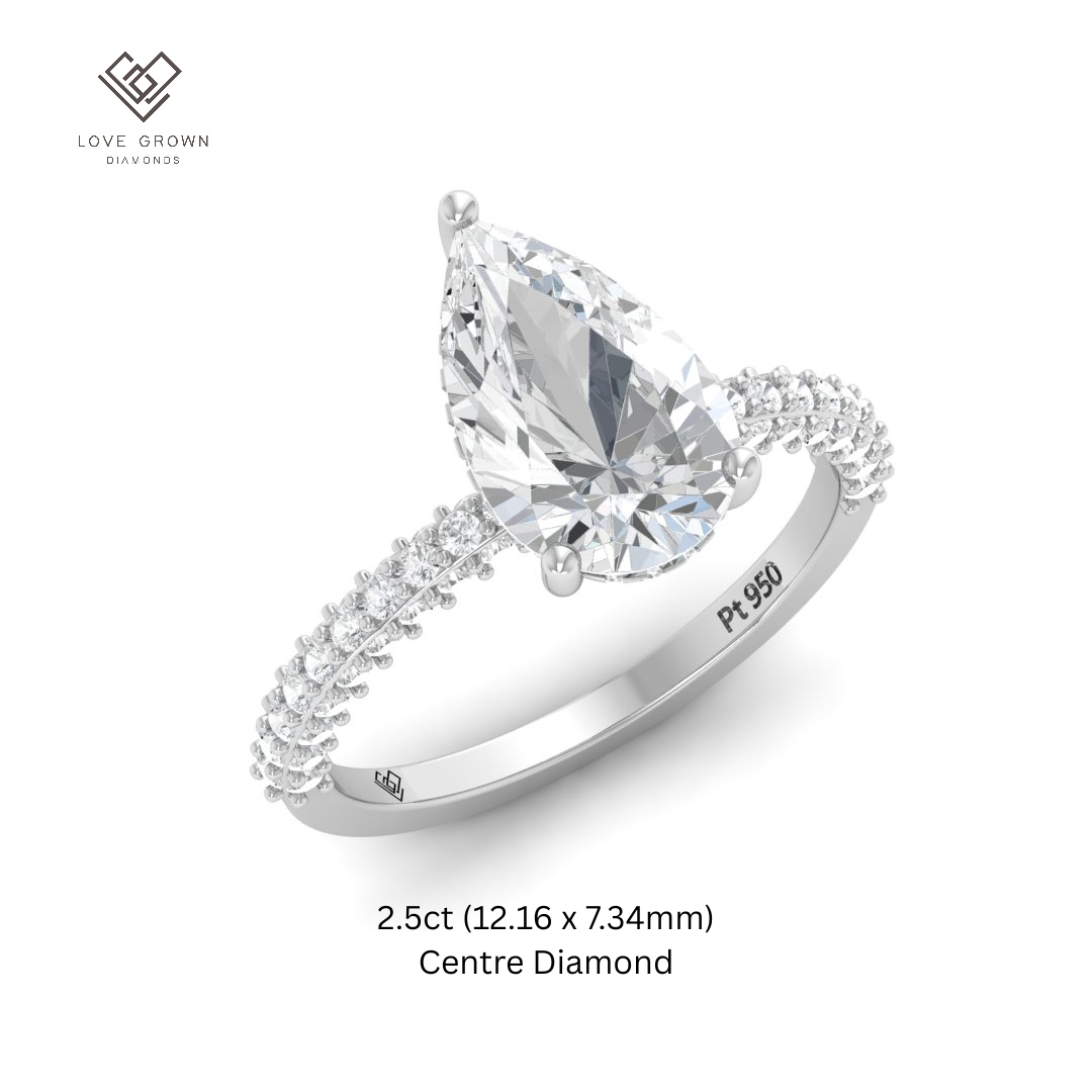 Mia Pear Cut Diamond Engagement Ring With Diamond Hidden Halo And 3D Diamond Band