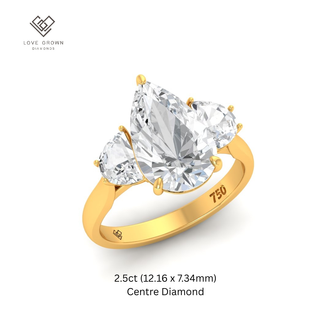 Kamala Pear Cut Diamond Engagement Ring With Half Moon Cut Side Diamonds