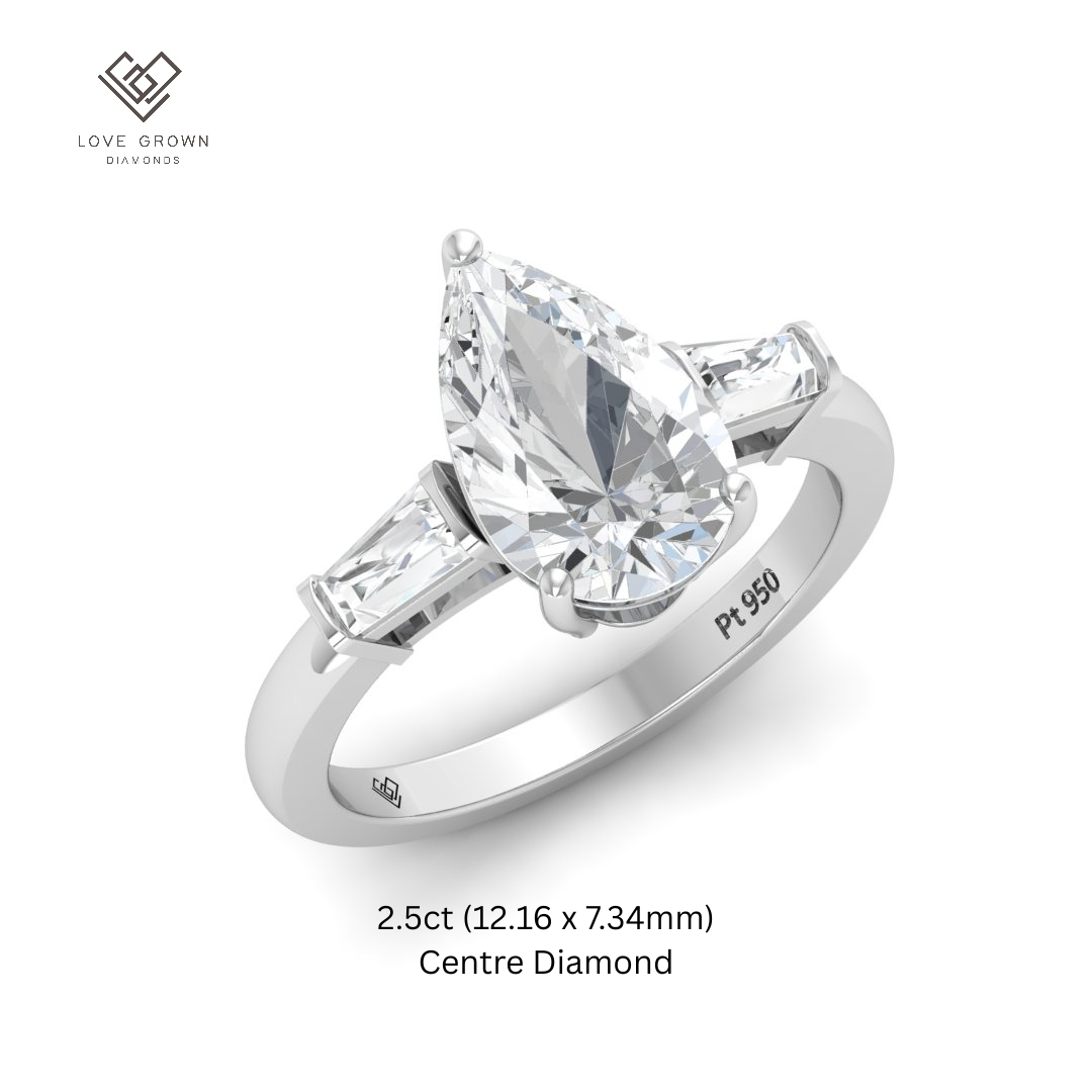 Mary Pear Cut Diamond Engagement Ring With Tapering Baguettes Cut Side Diamonds
