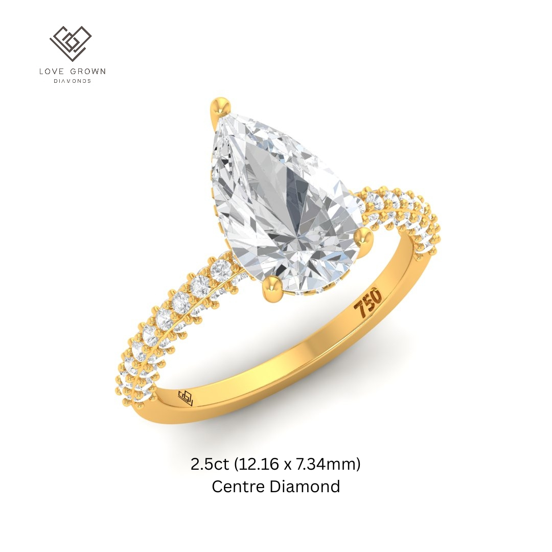 Mia Pear Cut Diamond Engagement Ring With Diamond Hidden Halo And 3D Diamond Band