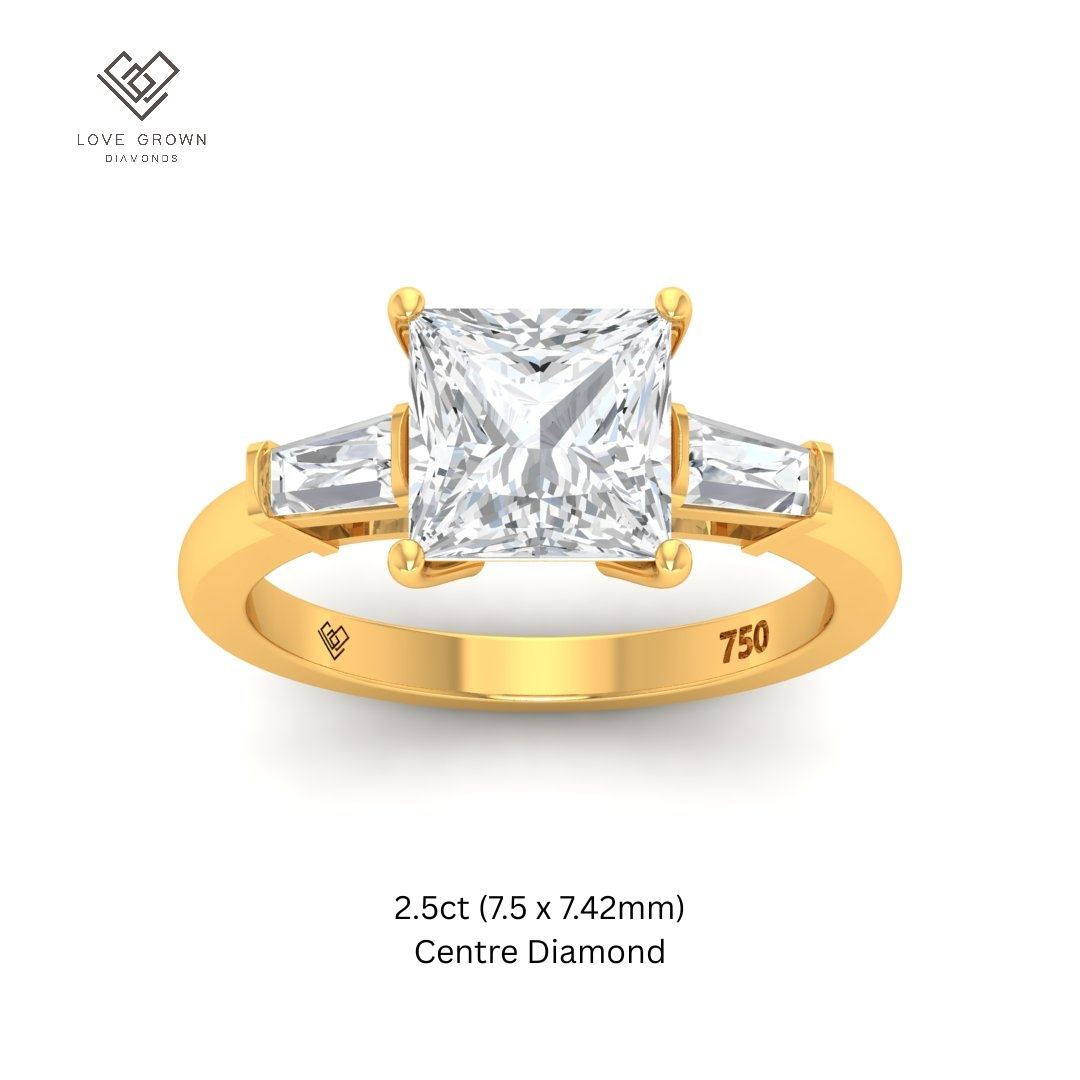 Mary Princess Cut Diamond Engagement Ring with baguette side diamonds in gold band