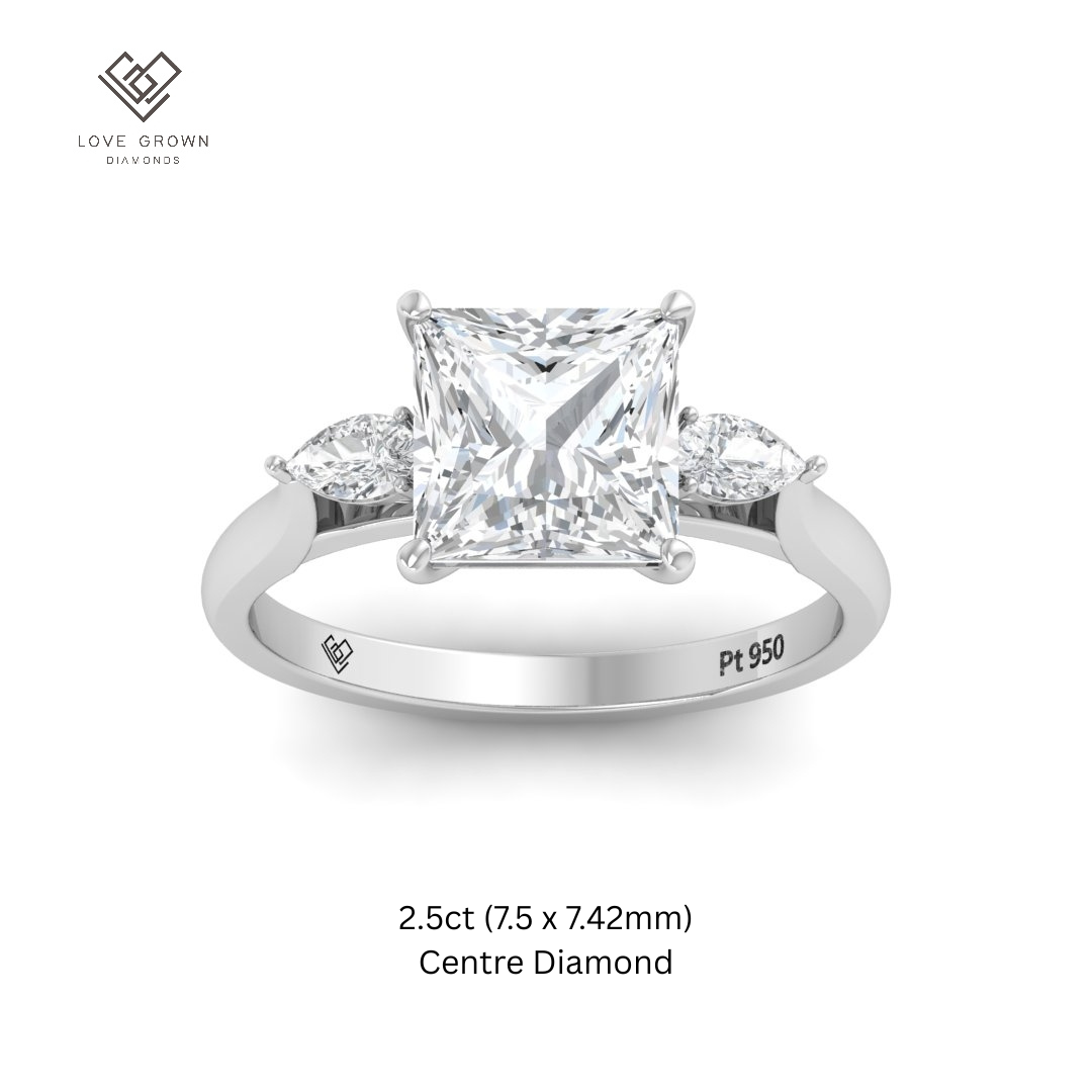 Sofia Princess Cut Diamond Engagement Ring With A Pear sides