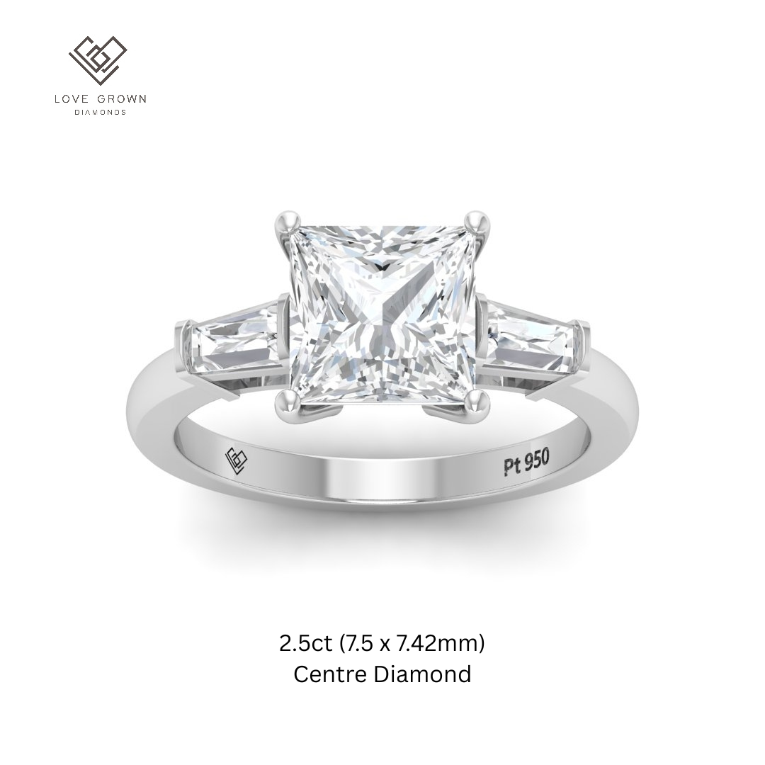 Mary Princess Cut Diamond Engagement Ring With Tapering Baguette Cut Side Diamonds