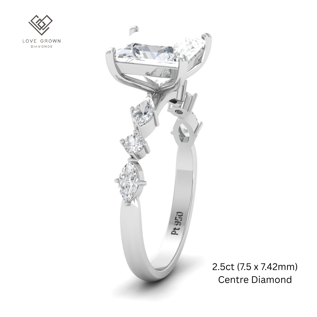 Elizabeth Princess Cut Diamond Engagement Ring With A Marquise and Round Cut Diamond Band