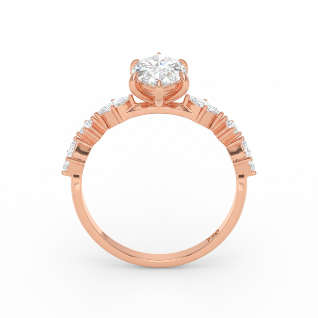 Elizabeth Marquise Cut Diamond Engagement Ring With A Marquise and Round Cut Diamond Band