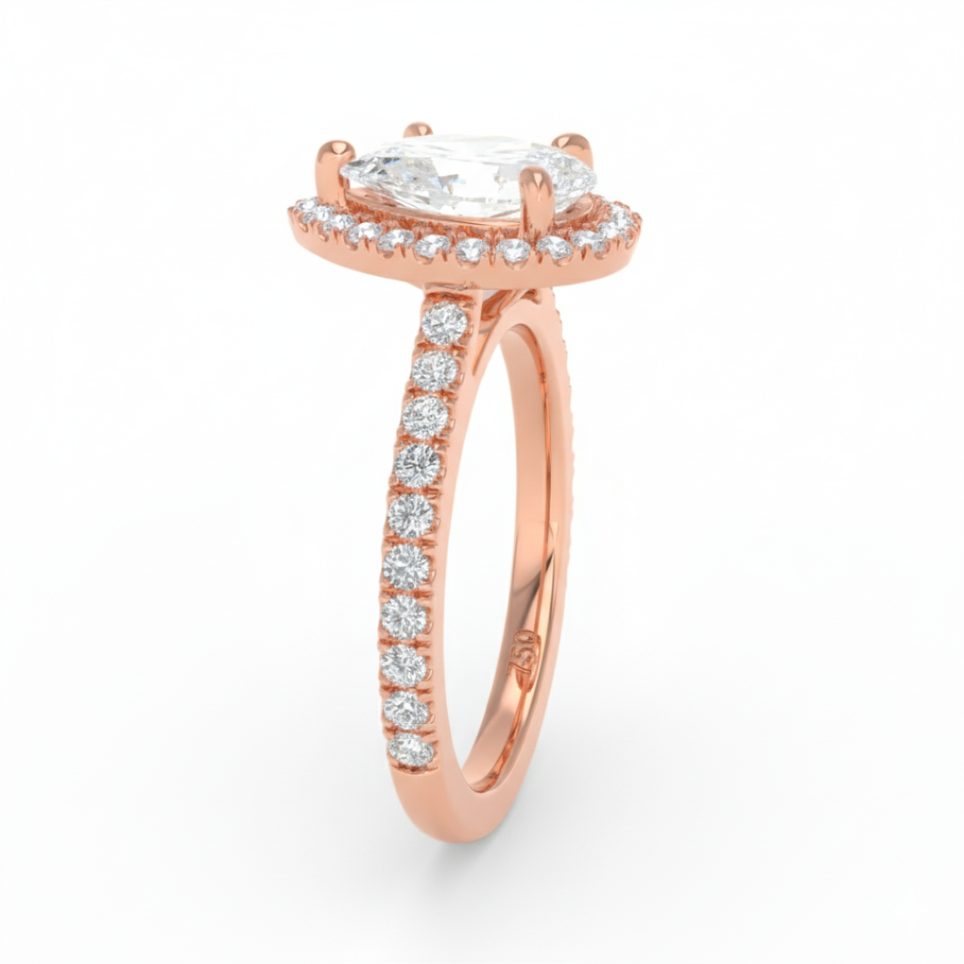 Bella Pear Cut Diamond Engagement Ring with Diamond Halo & Diamond Band