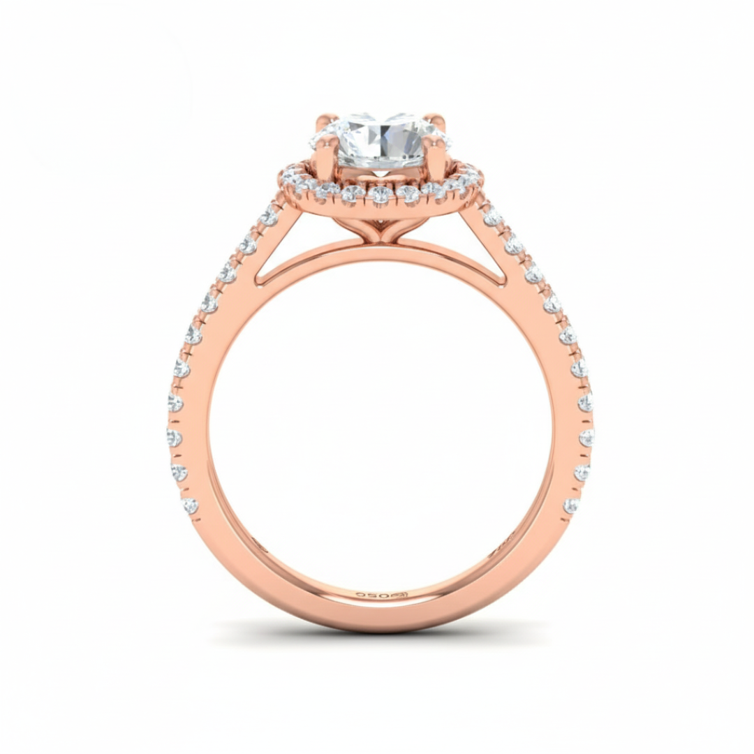 Bella Round Cut Diamond Engagement Ring with Diamond Halo & Diamond Band