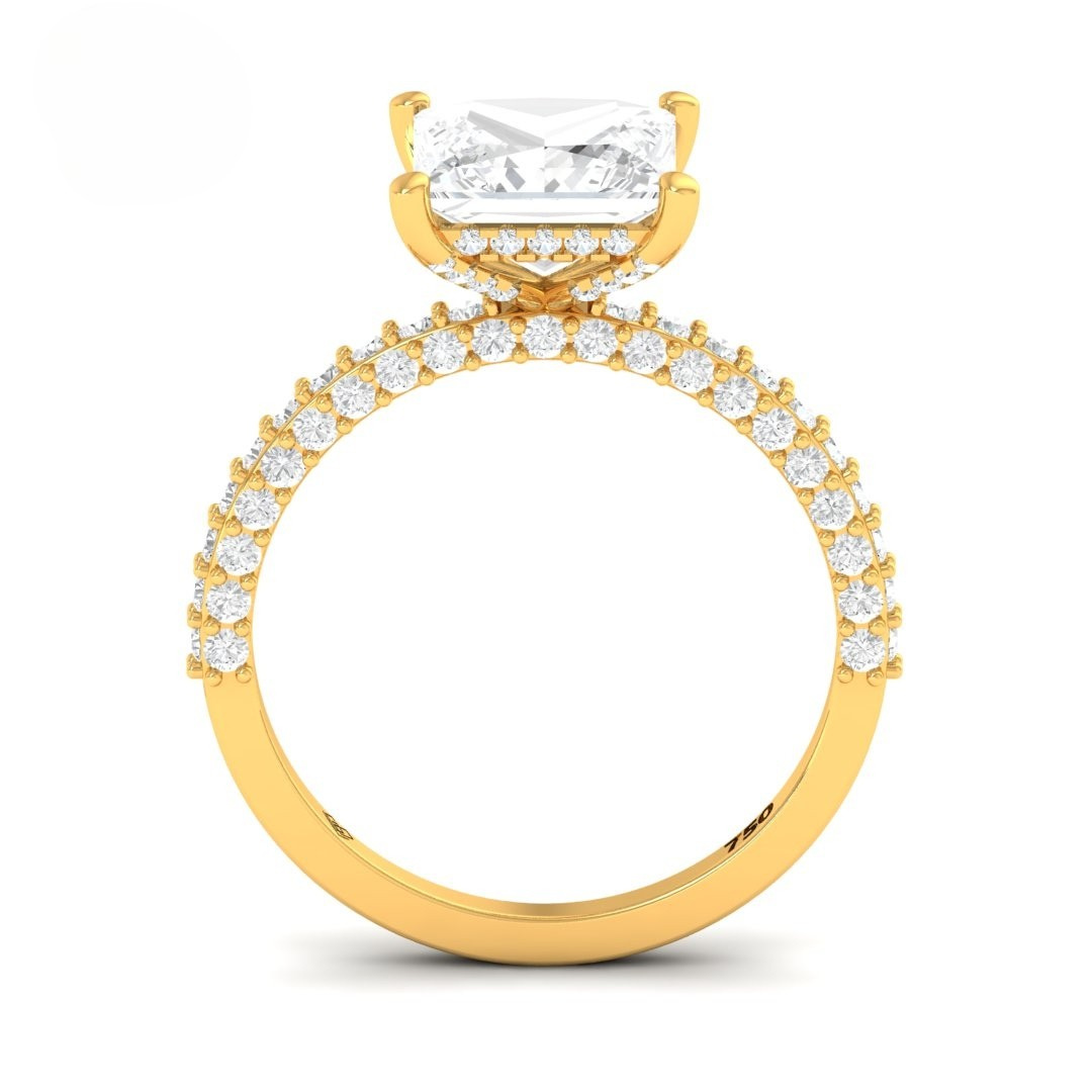 Mia Princess Cut Diamond Engagement Ring with Diamond Hidden Halo and 3D Diamond Band