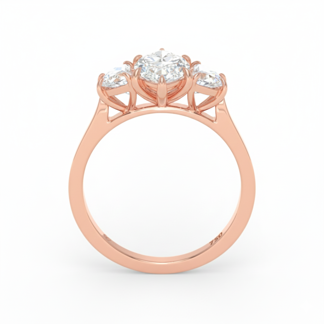Kamala Marquise Cut Diamond Enagement Ring with Half Moon Cut Side Diamonds