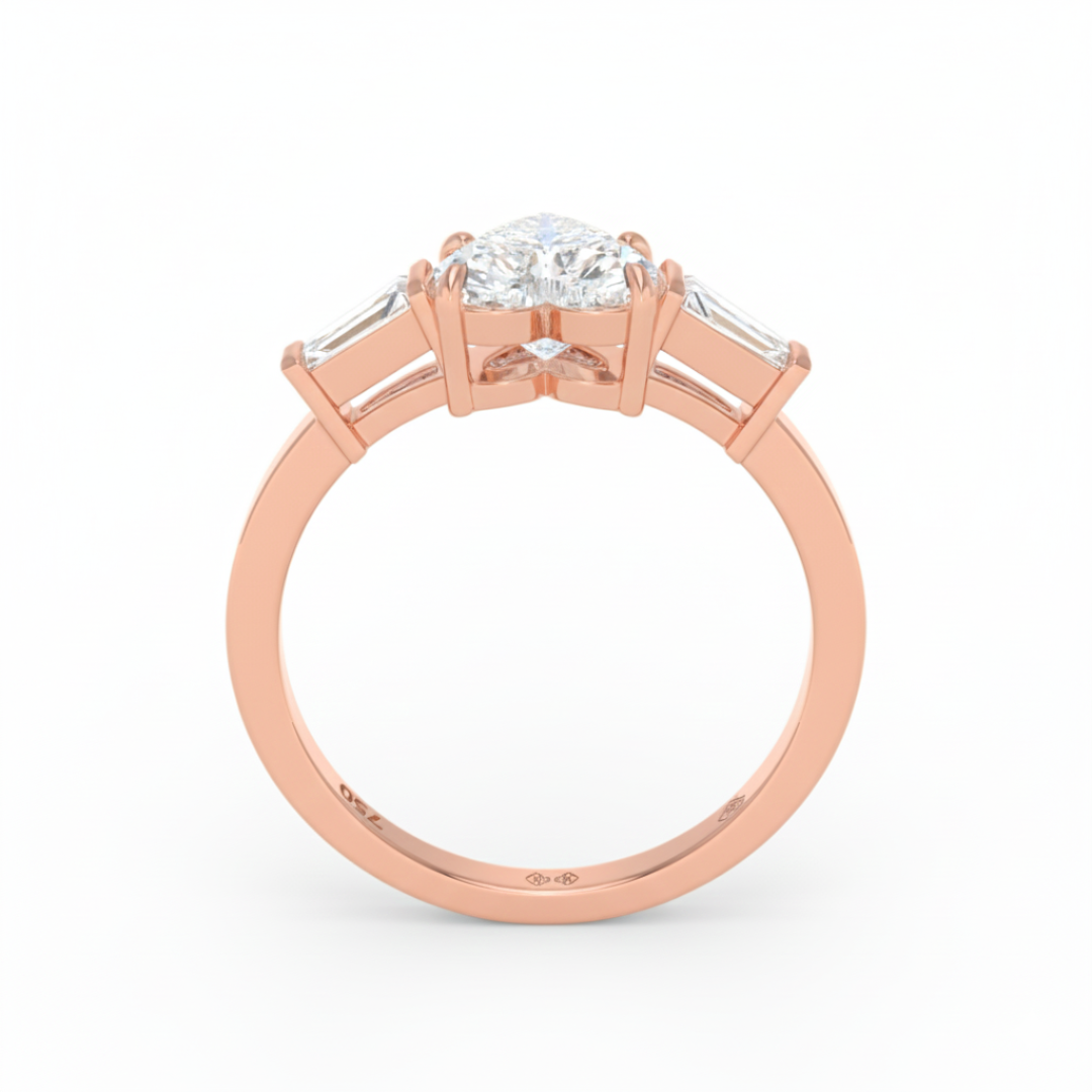 Mary Heart Cut Diamond Engagement Ring with Tapering Baguettes Cut Side Diamonds