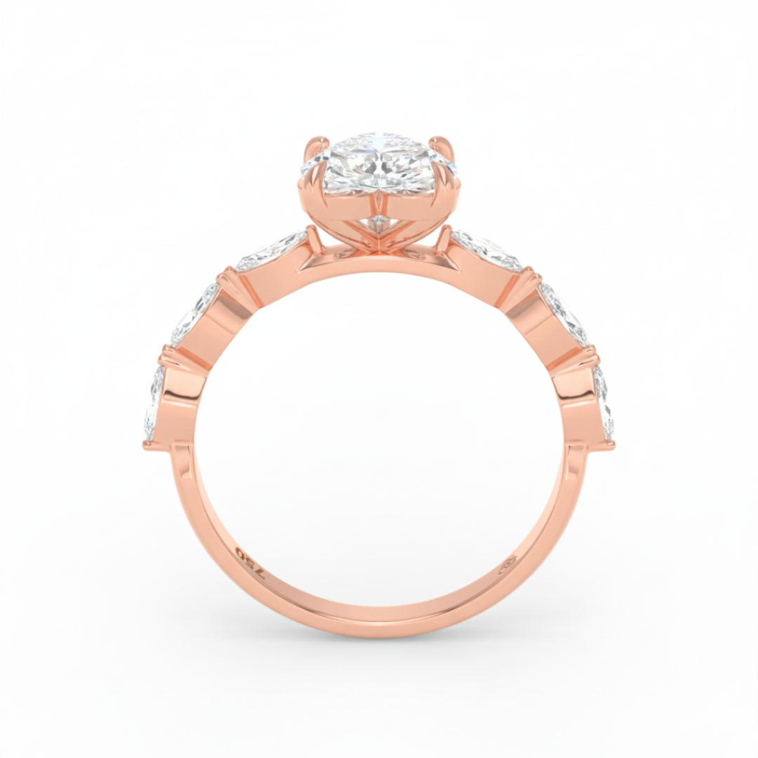 Kasandra Heart Cut Diamond Engagement RIng With A Marquise Cut Diamond Band