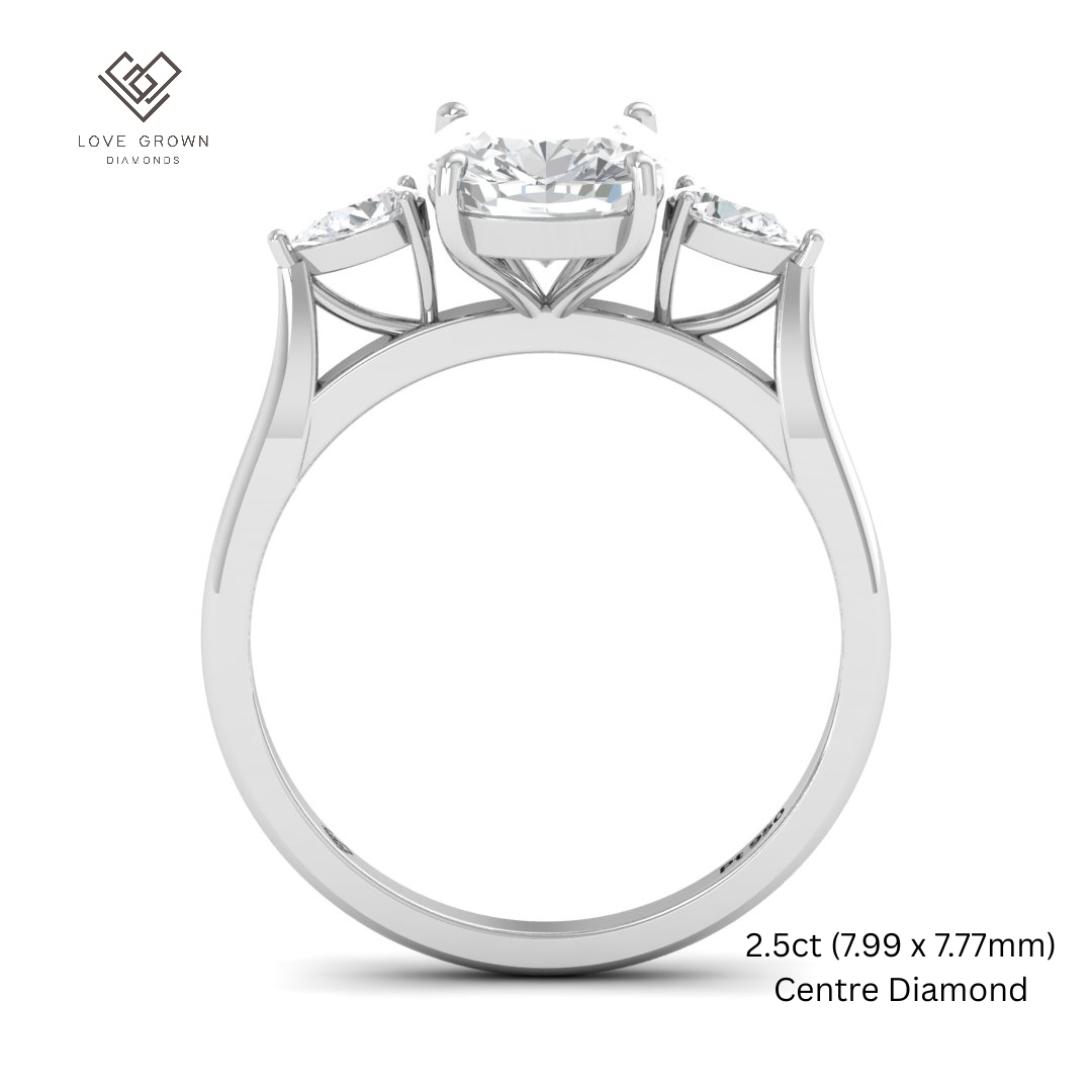 Sofia Cushion Cut Diamond Engagement Ring With A Pear Cut Side Diamonds