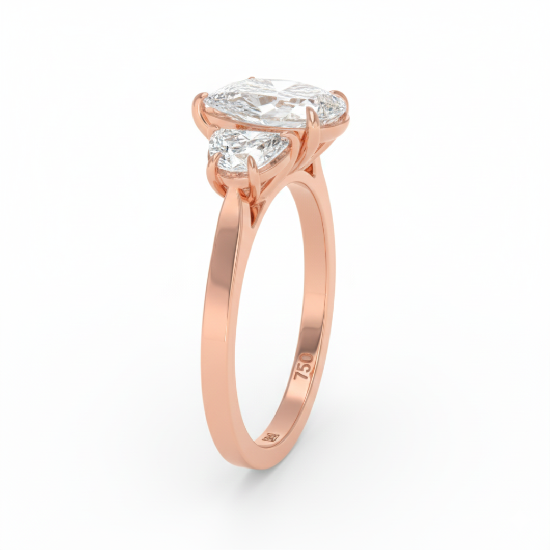 Kamala Pear Cut Diamond Engagement Ring With Half Moon Cut Side Diamonds