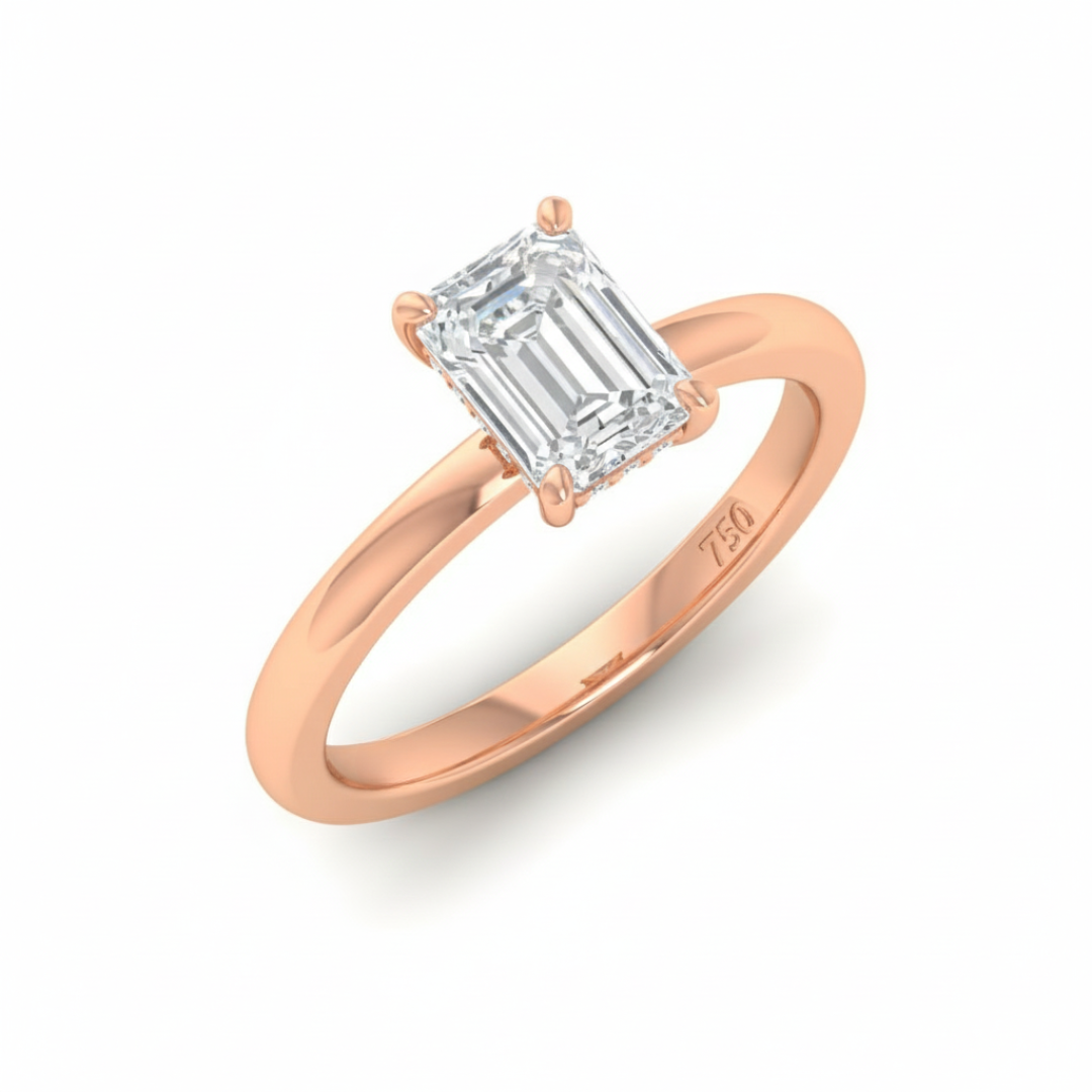 Léa Emerald Cut Diamond With Hidden Halo Engagement Ring