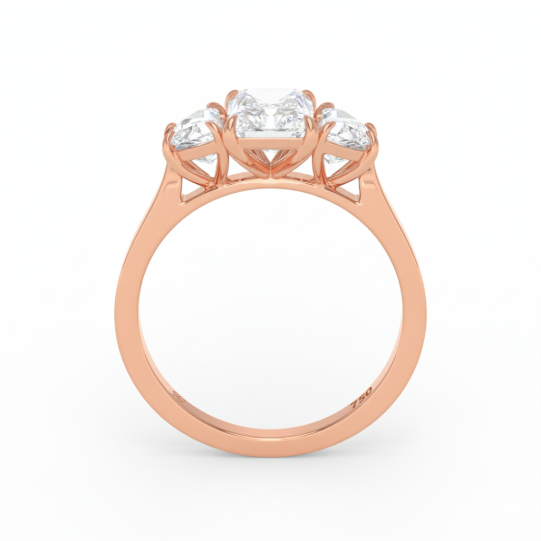 Kamala Radiant Cut Diamond Engagement Ring With Half Moon Cut Side Diamond