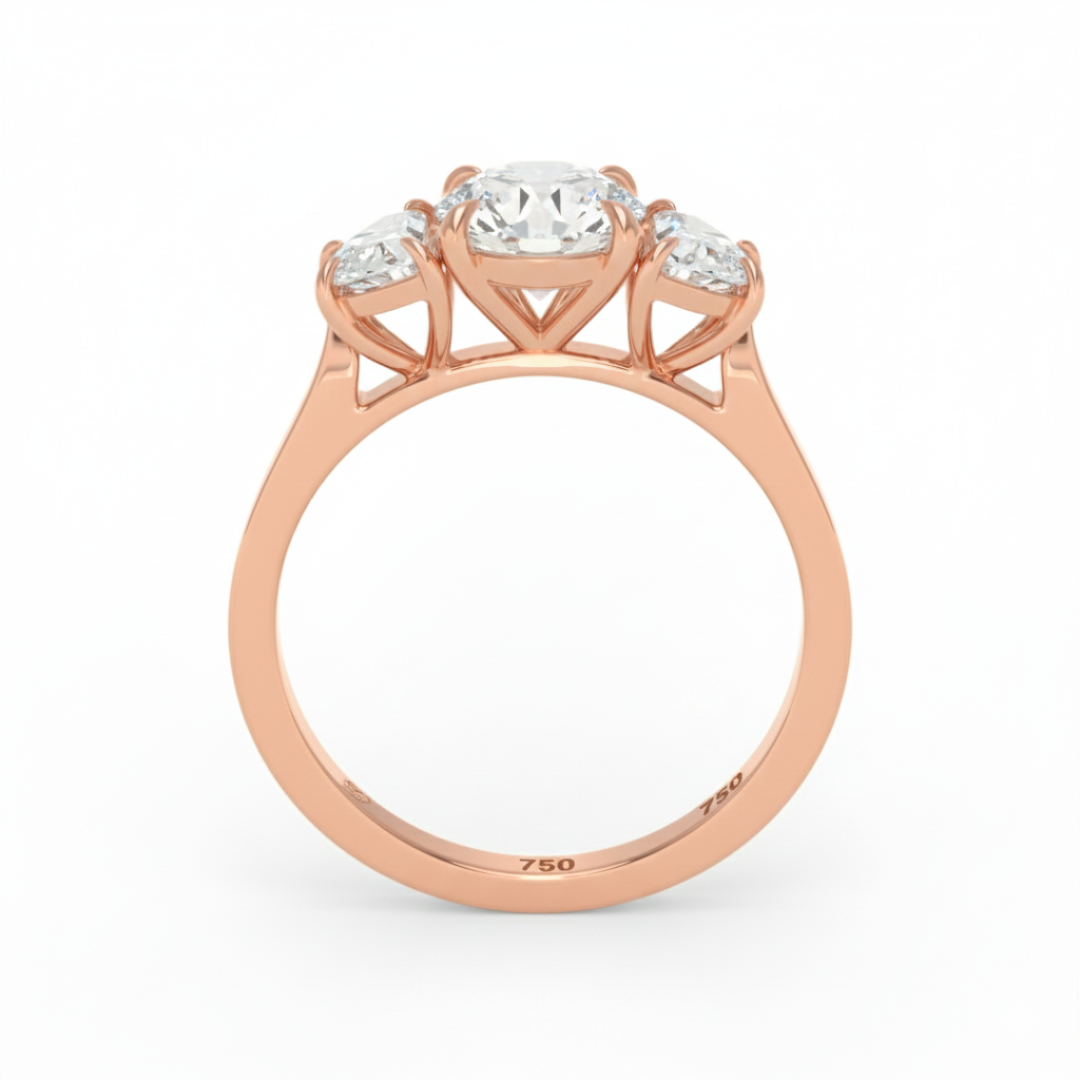 Kamala Round Brilliant Cut Diamond Engagement Ring With Half Moon Cut Side Diamond