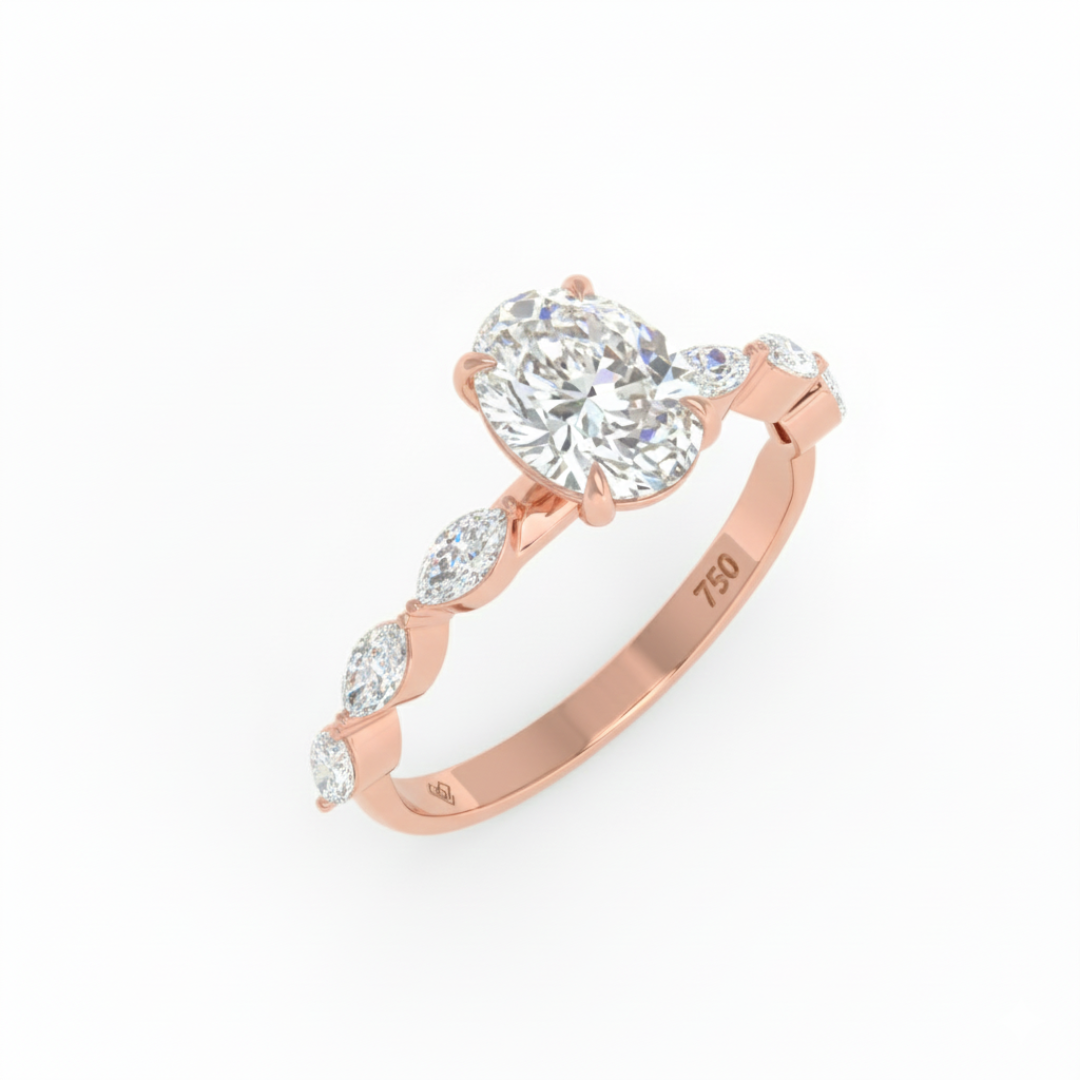 Kasandra Oval Cut Diamond Engagement Ring With A Marquise Cut Diamond Band