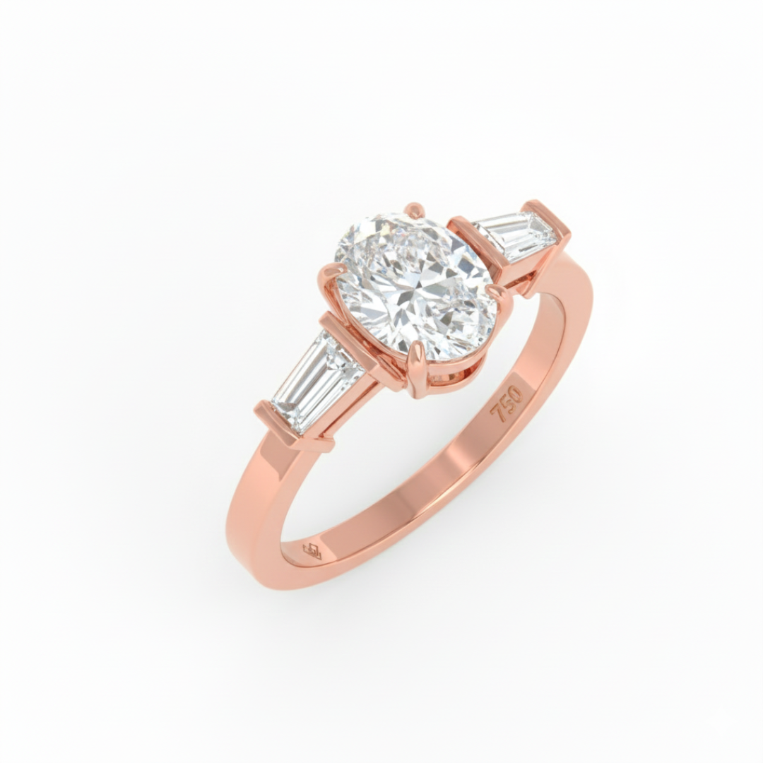 Mary Oval Cut Diamond Engagement Ring With Tapering Baguettes Cut Side Diamond