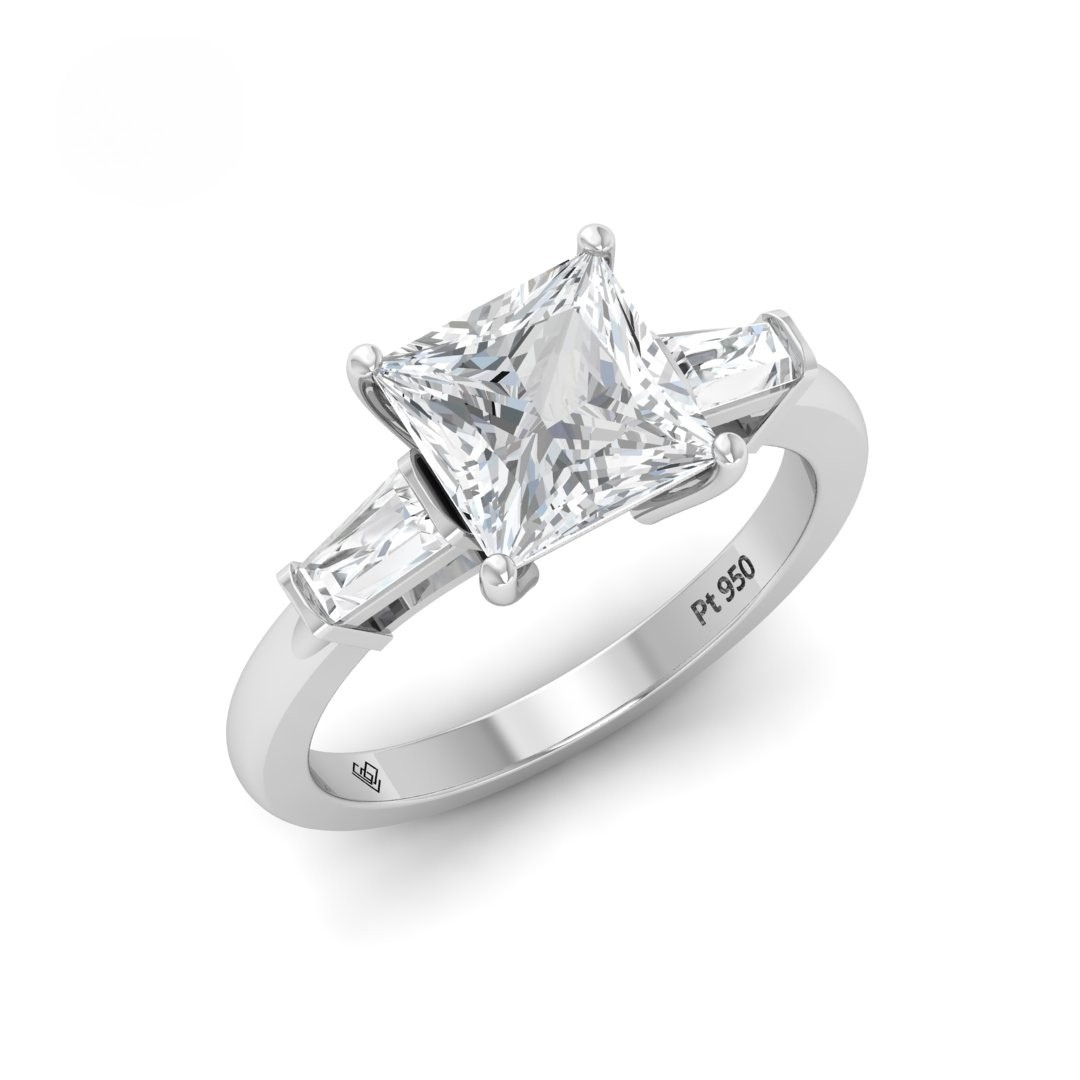 Mary Princess Cut Diamond Engagement Ring With Tapering Baguette Cut Side Diamonds