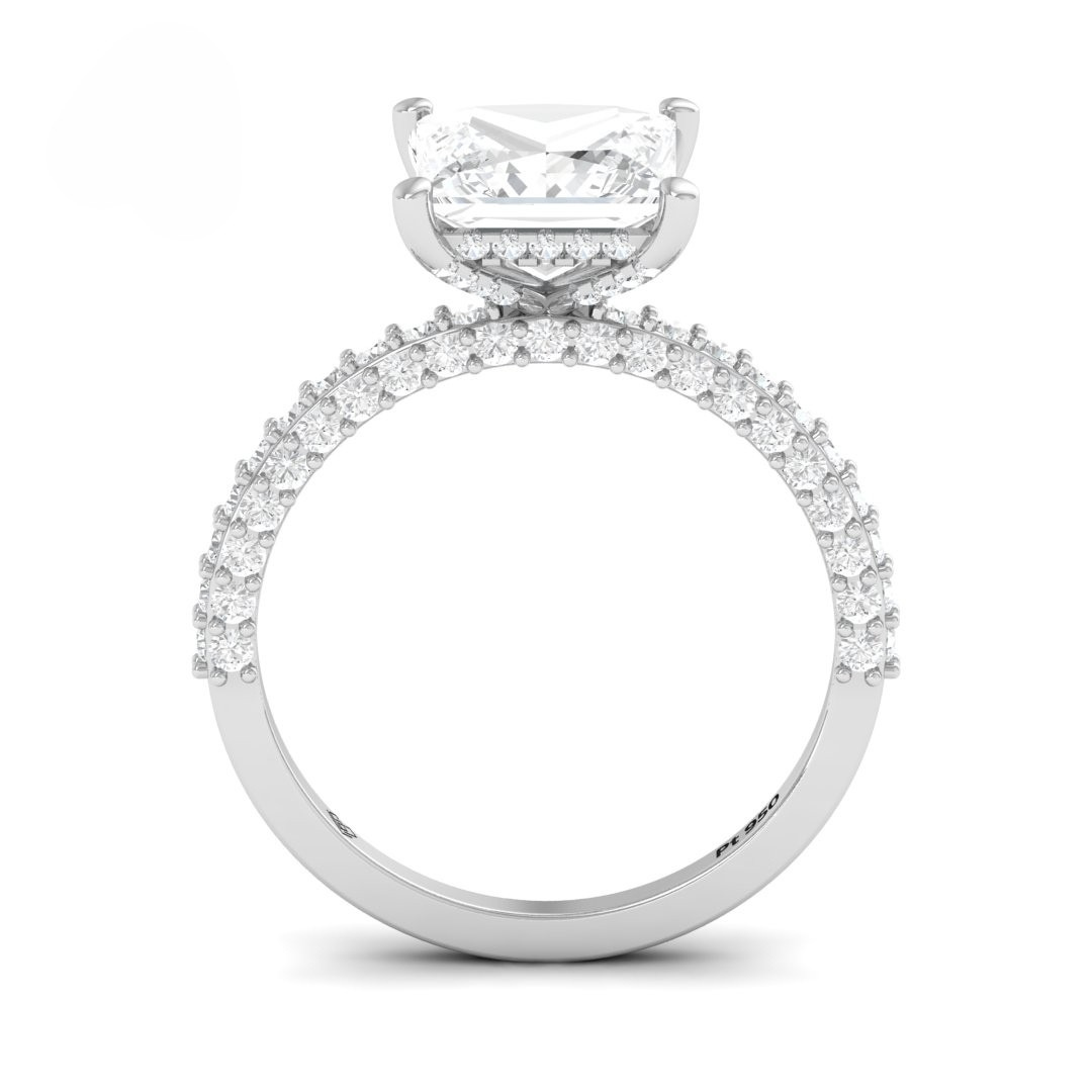 Bague de fiançailles Mia en diamant taille princesse avec halo de diamants cachés et anneau en diamant 3D