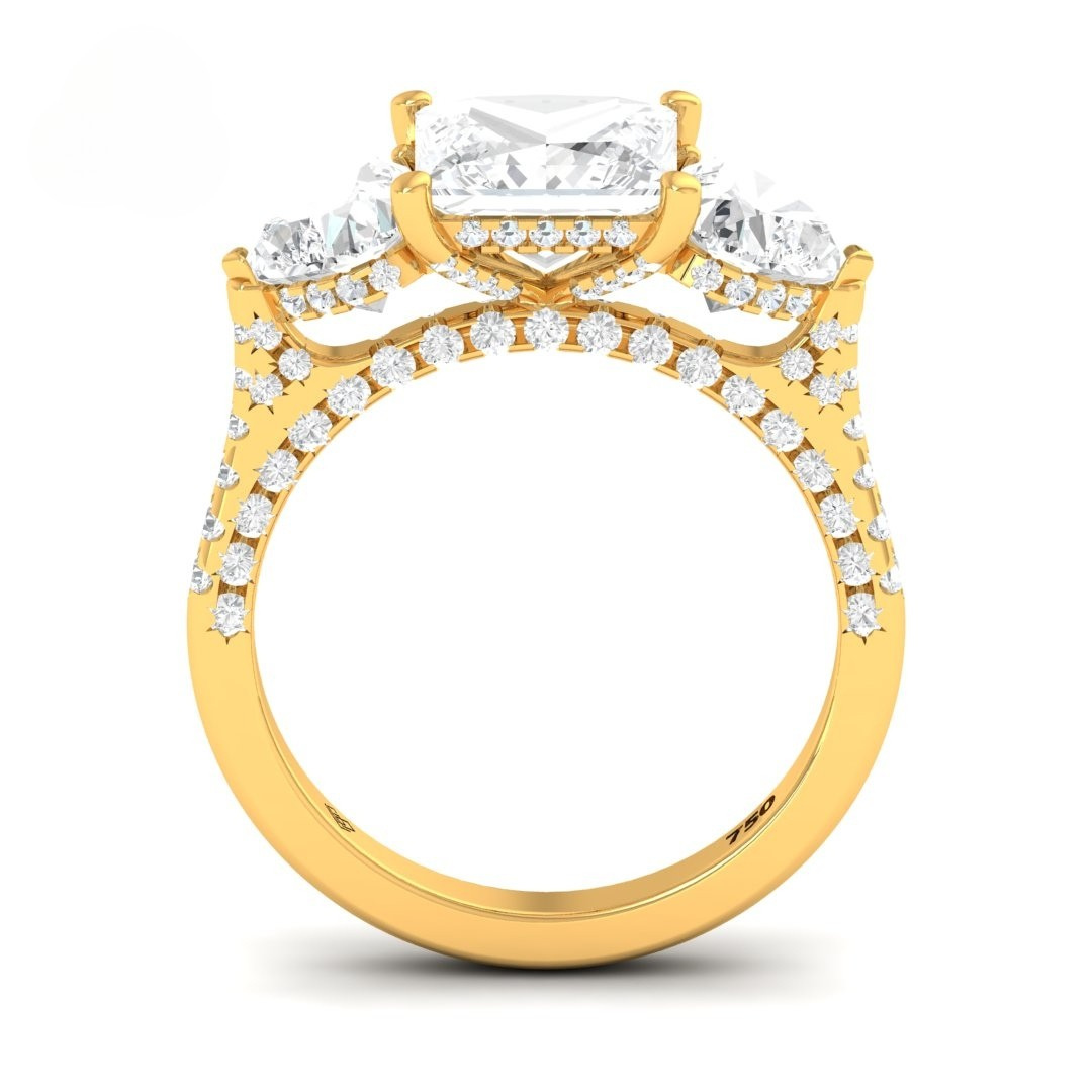 Victoria Princess Cut Diamond Engagement Ring with Heart Cut Side Diamonds and 3D Diamond Band