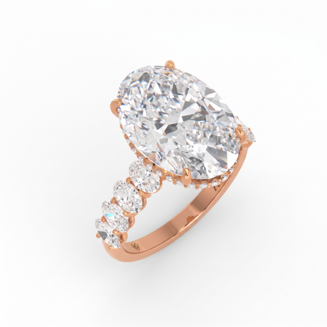 Vivien Oval Brilliant Cut Engagement Ring with Oval Brilliant Diamond Band and Wrap Around Hidden Halo