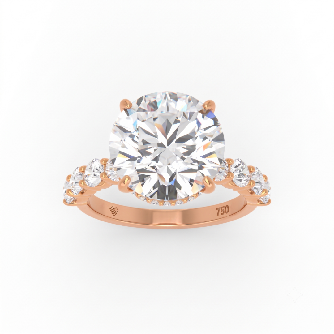Vivien Round Brilliant Cut Engagement Ring with Round Brilliant Diamond Band and Wrap Around Hidden Halo