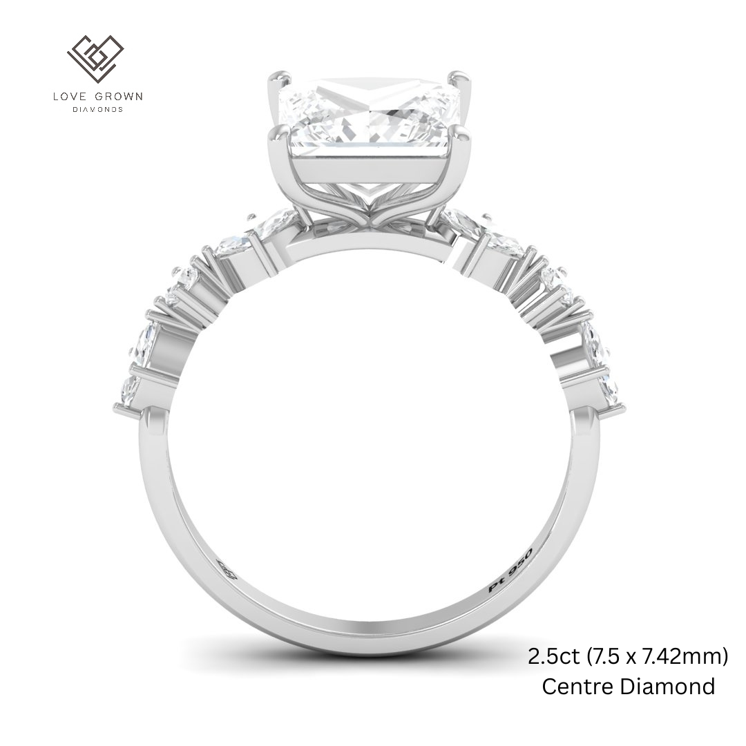 Elizabeth Princess Cut Diamond Engagement Ring With A Marquise and Round Cut Diamond Band
