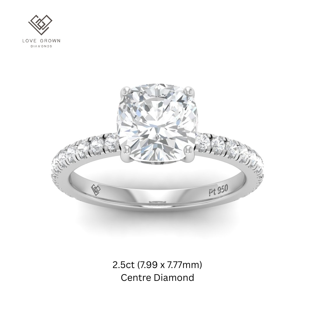 Chloé Cushion Cut Diamond Engagement Ring with Diamond Hidden Halo and Diamond Band