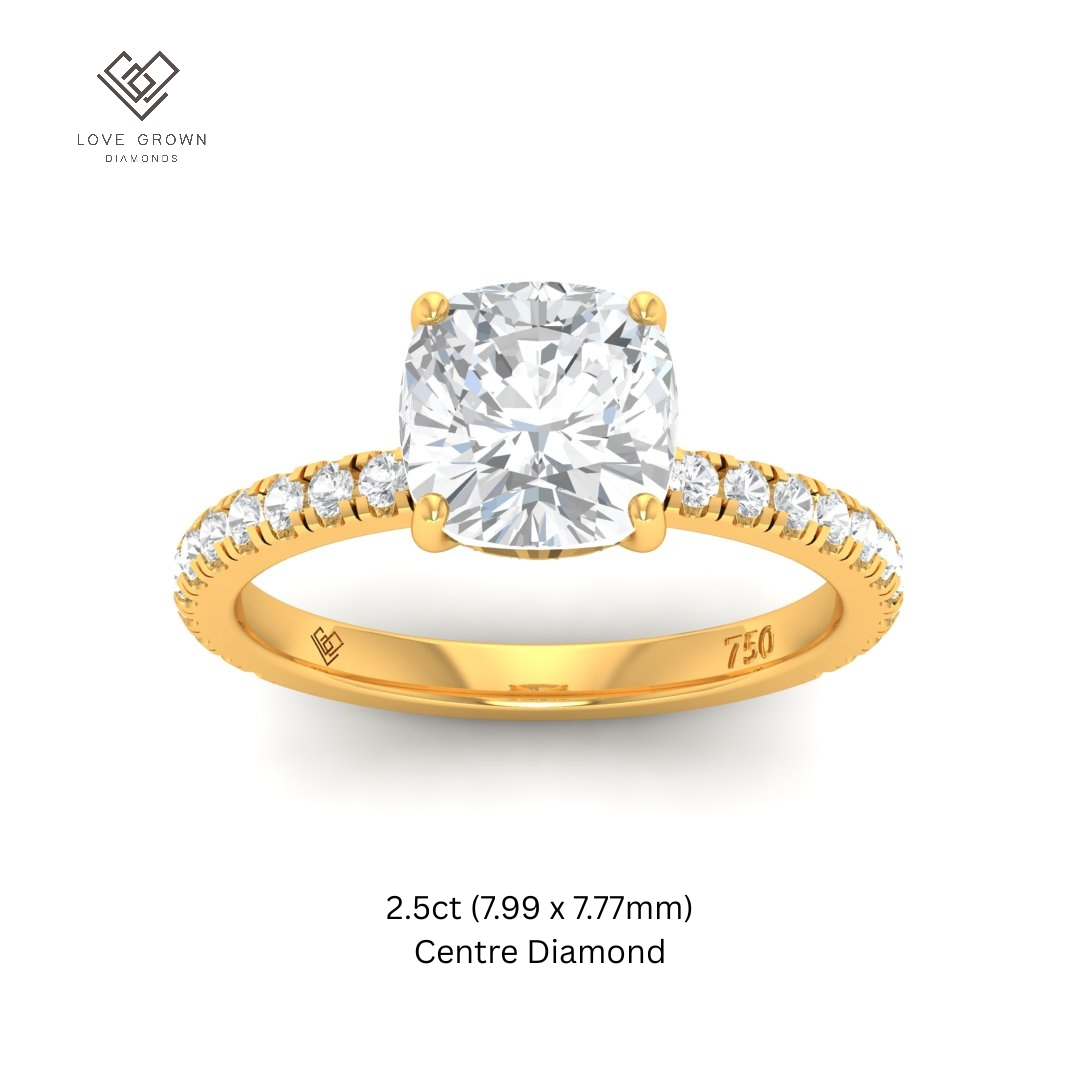 Chloé Cushion Cut Diamond Engagement Ring with Diamond Hidden Halo and Diamond Band