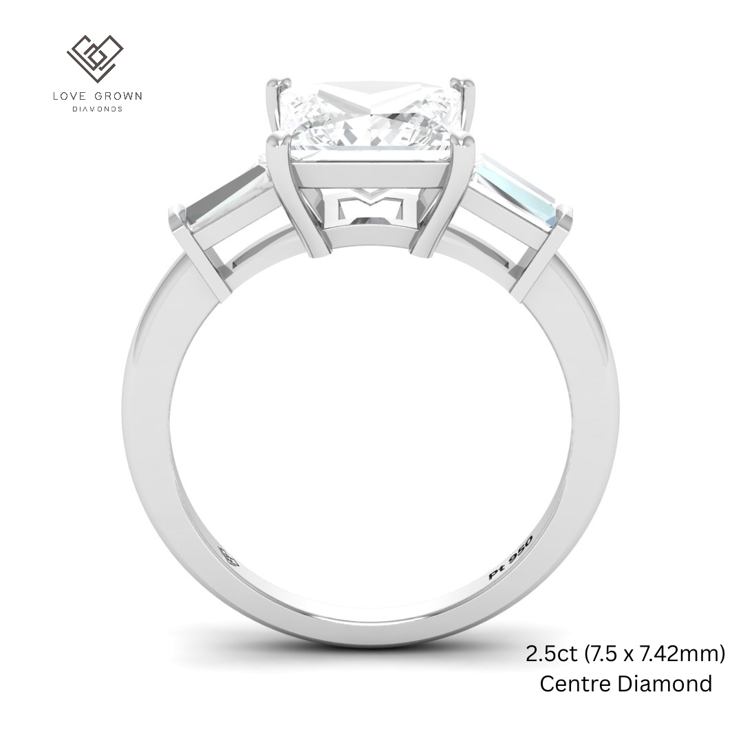 Mary Princess Cut Diamond Engagement Ring With Tapering Baguette Cut Side Diamonds