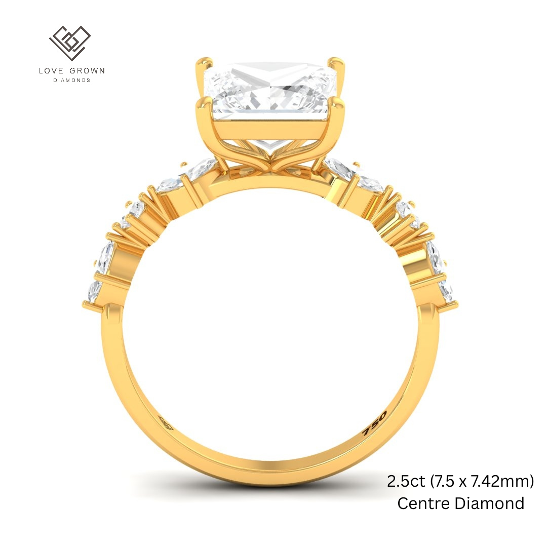 Elizabeth Princess Cut Diamond Engagement Ring With A Marquise and Round Cut Diamond Band
