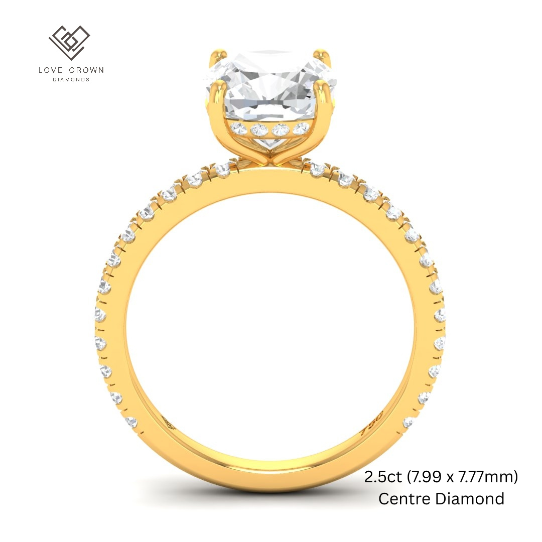 Chloé Cushion Cut Diamond Engagement Ring with Diamond Hidden Halo and Diamond Band