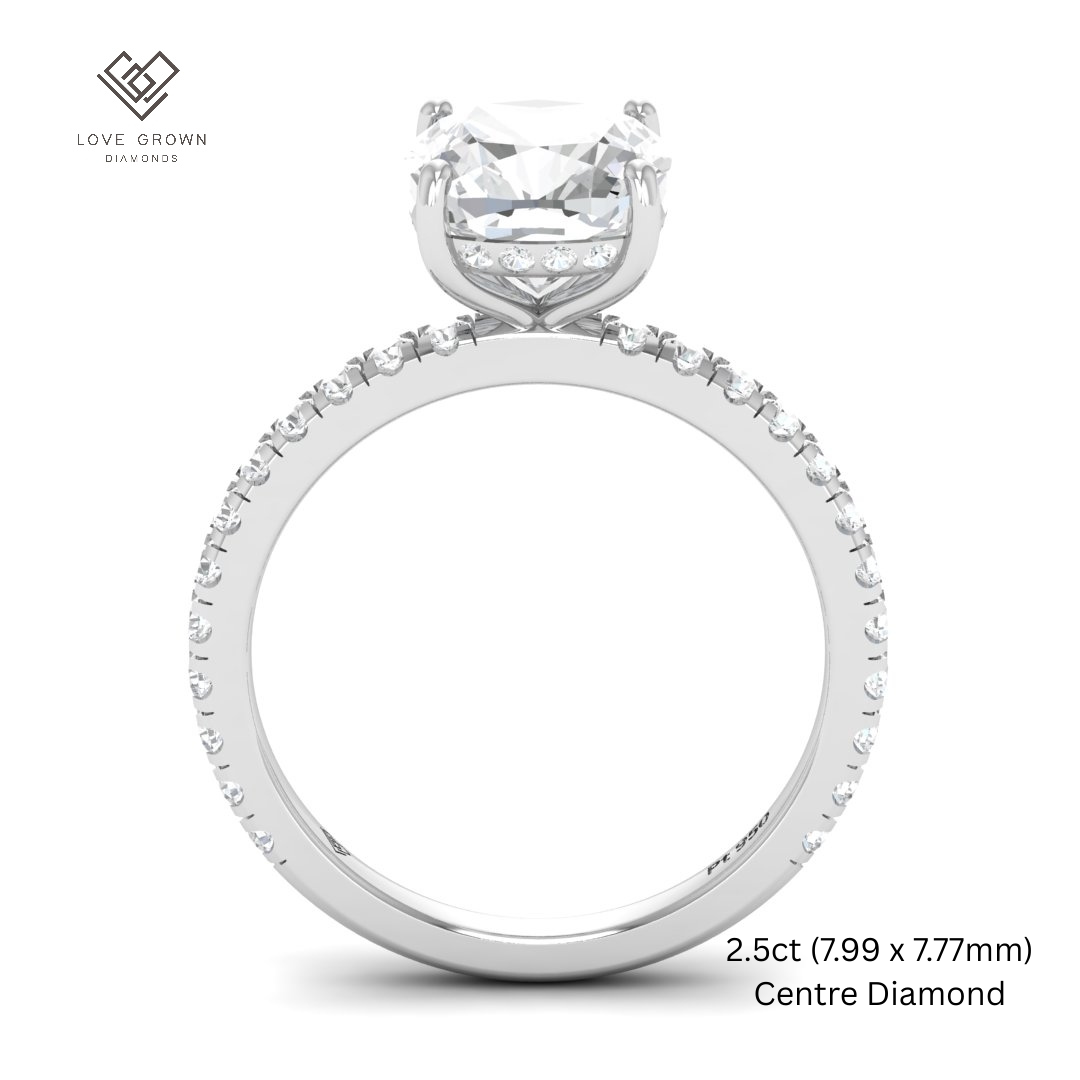 Chloé Cushion Cut Diamond Engagement Ring with Diamond Hidden Halo and Diamond Band