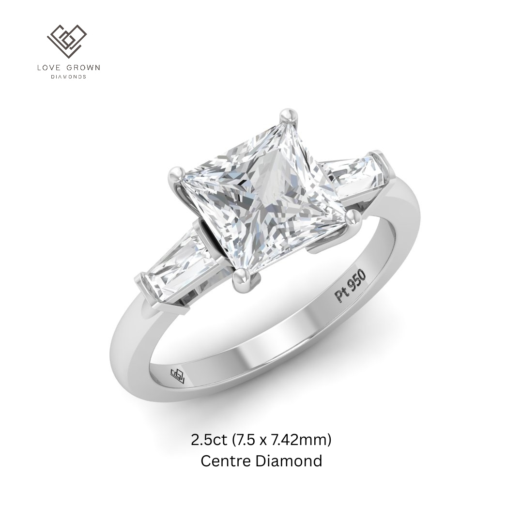 Mary Princess Cut Diamond Engagement Ring With Tapering Baguette Cut Side Diamonds