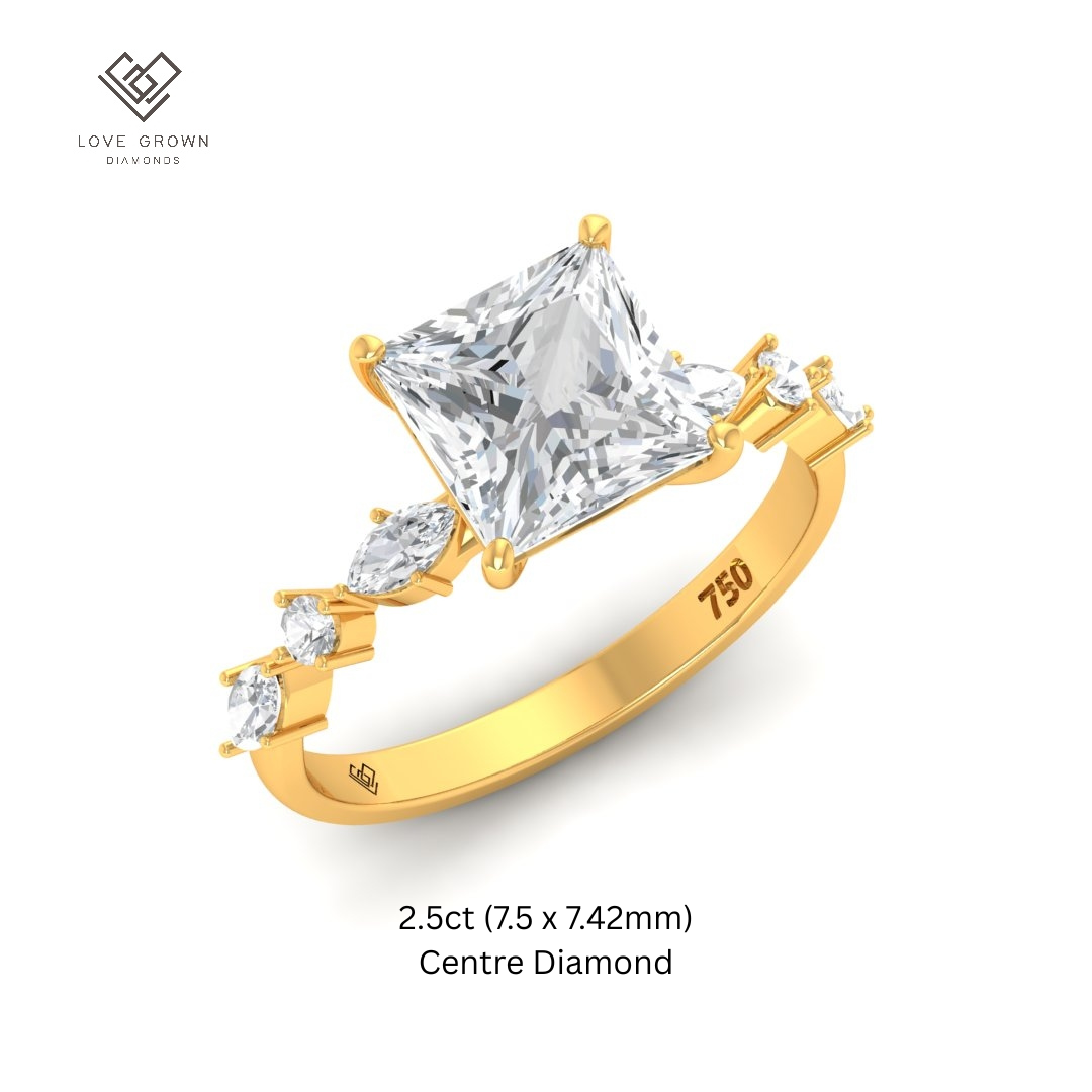 Elizabeth Princess Cut Diamond Engagement Ring With A Marquise and Round Cut Diamond Band