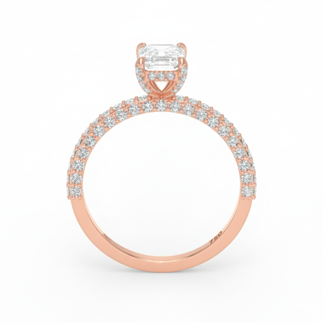 Mia Emerald Cut Diamond Engagement Ring with Diamond Hidden Halo and 3D Diamond Band