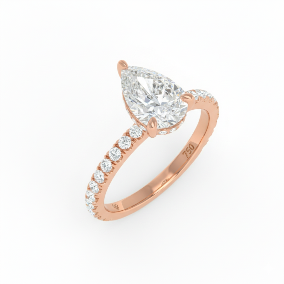 Chloé Pear Cut Diamond Engagement Ring with Diamond Hidden Halo and Diamond Band