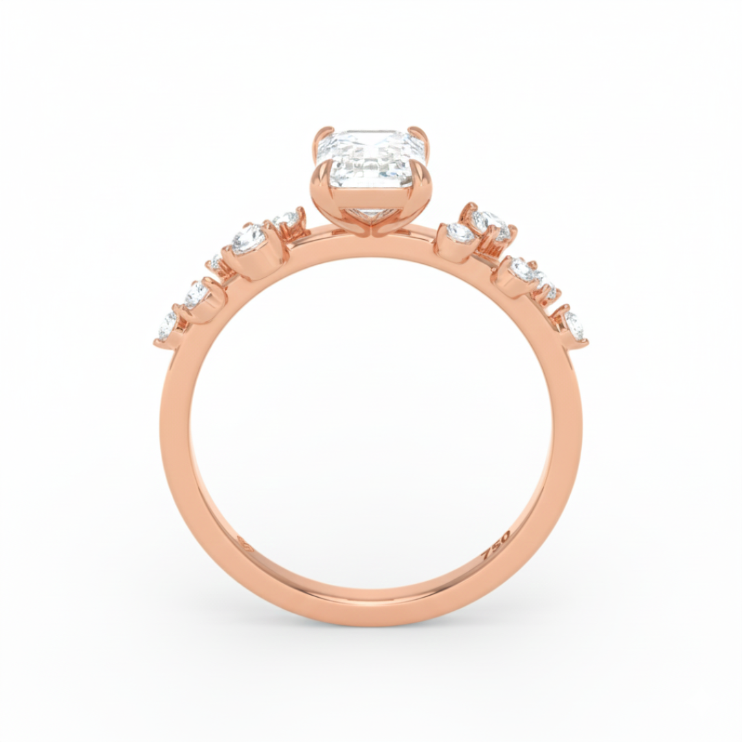 Layla Emerald Cut Diamond Engagement Ring with Accent Band