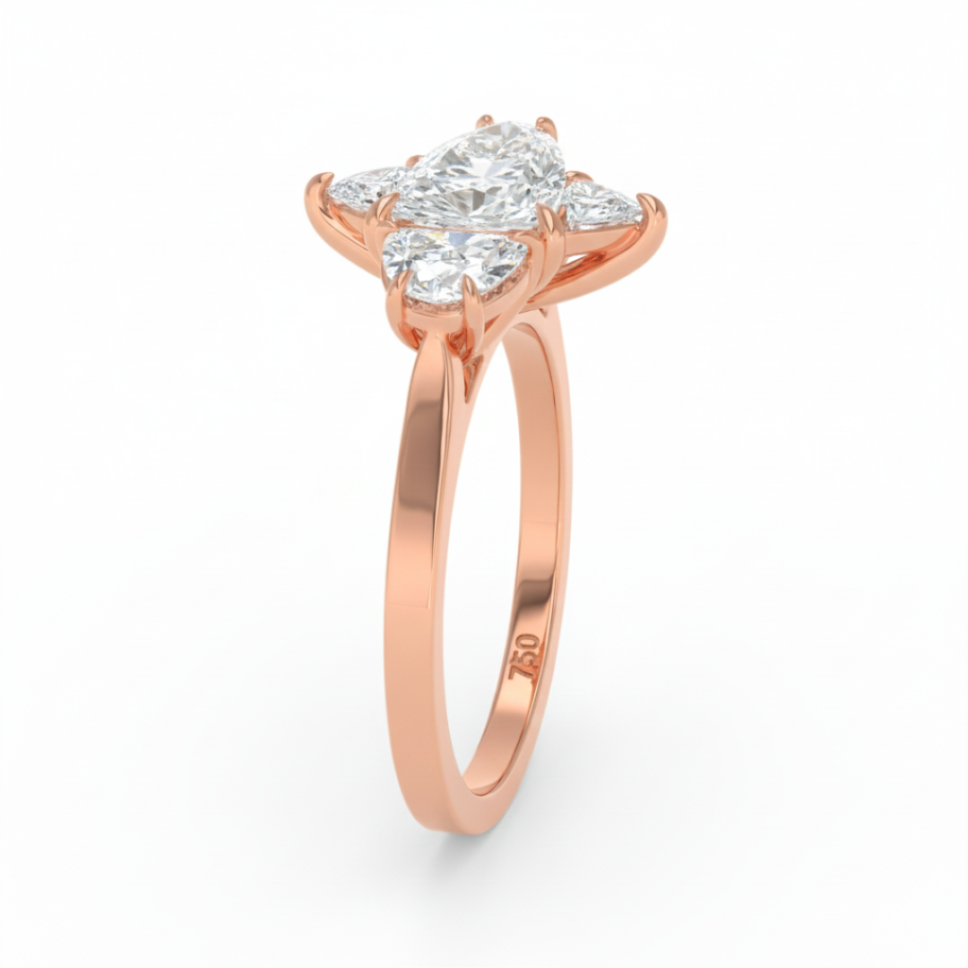 Kamala Marquise Cut Diamond Enagement Ring with Half Moon Cut Side Diamonds