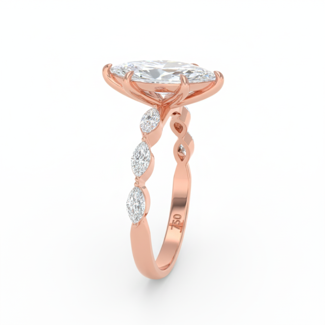 Kasandra Marquise Cut Diamond Engagement Ring With A Marquise Cut Diamond Band