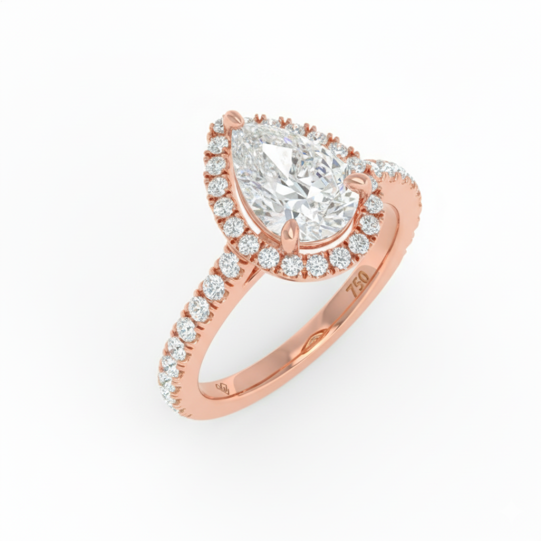 Bella Pear Cut Diamond Engagement Ring with Diamond Halo & Diamond Band