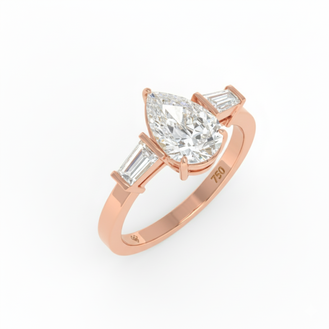 Mary Pear Cut Diamond Engagement Ring With Tapering Baguettes Cut Side Diamonds