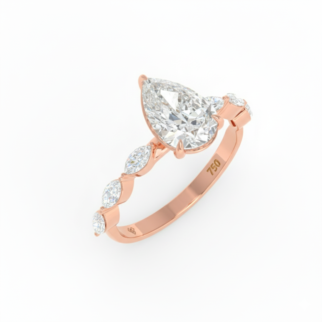 Kasandra Pear Cut Diamond Engagement Ring With A Marquise Cut Diamond Band
