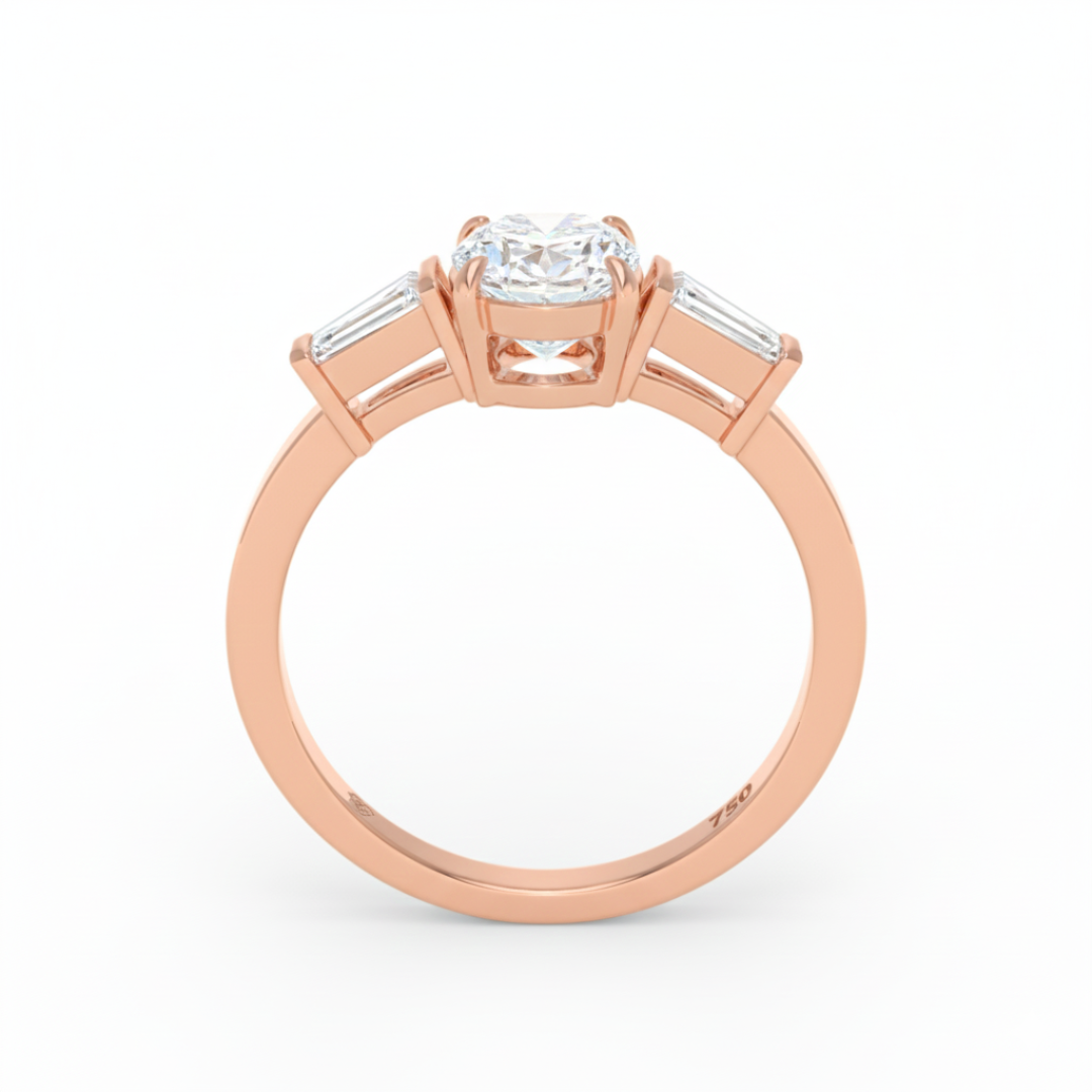 Mary Oval Cut Diamond Engagement Ring With Tapering Baguettes Cut Side Diamond